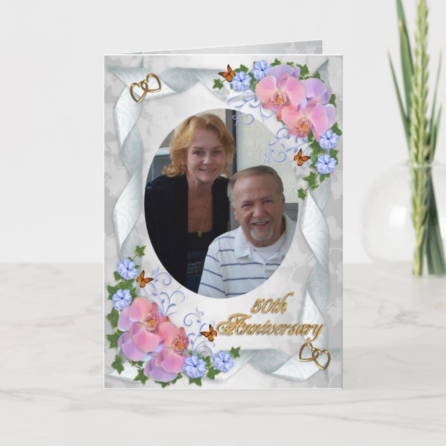 50th Anniversary with photo invitation orchids (Front)