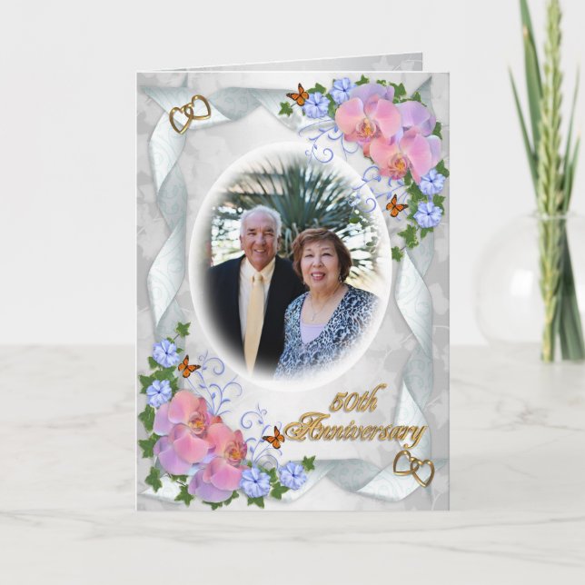 50th Anniversary with photo invitation orchids (Front)
