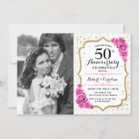 50th Anniversary with Photo - White Gold Pink