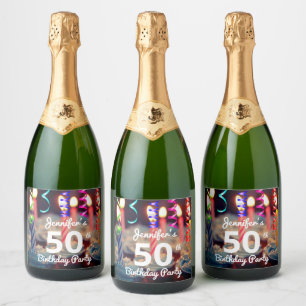 50th/Any Year Birthday Party Sparkling Wine Bottle Sparkling Wine Label