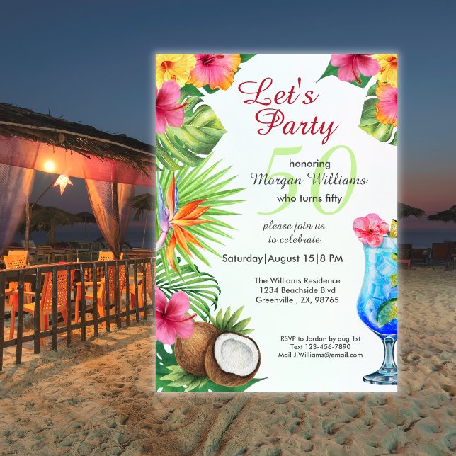 50th Bday Tropical Summer Dine & Cocktail Party  Invitation (Creator Uploaded)