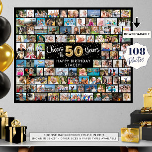 50th Birthday 108 Photos Black Gold Cheers To Year Poster