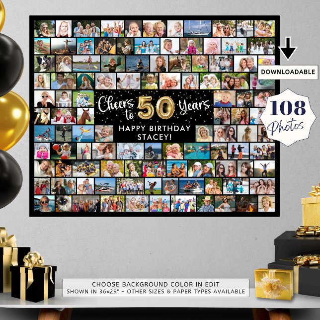 50th Birthday 108 Photos Black Gold Cheers To Year Poster (Creator Uploaded)