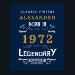50th Birthday 1970 Add Name Legendary Blue Gold Poster<br><div class="desc">Personalised birthday add your name birthday poster. Edit the name and year with the template provided. More gifts and party supplies available with the "Legendary" design in the store.</div>