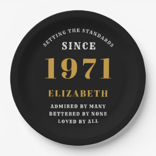 50th Birthday 1971 Black Gold For Her Personalised Paper Plate