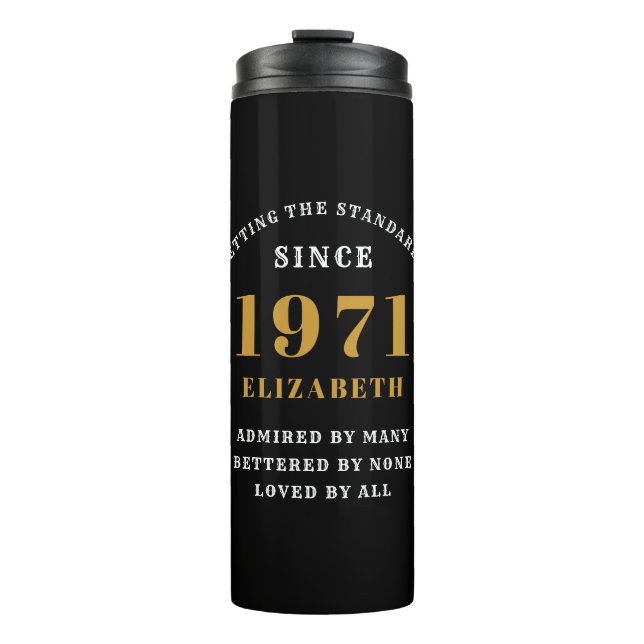 50th Birthday 1971 Black Gold For Her Personalised Thermal Tumbler (Front)