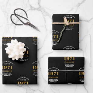 50th Birthday 1971 Black Gold For Her Personalised Wrapping Paper Sheet