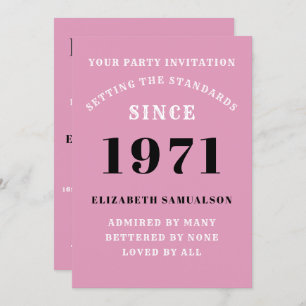 50th Birthday 1971 Black Pink Personalised For Her Invitation