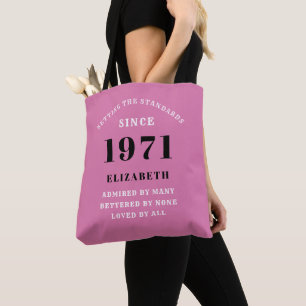 50th Birthday 1971 Pink Black For Her Personalised Tote Bag