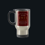 50th Birthday 1971 Red Gold For Her Personalised Travel Mug<br><div class="desc">A personalised classic design for that birthday celebration for a special woman born in 1971. Add the name to this vintage retro style , white and gold design for a custom birthday gift. Easily edit the name and year with the template provided. A wonderful custom birthday gift. More gifts and...</div>