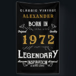 50th Birthday 1972 Add Name Black Gold Legendary Banner<br><div class="desc">Personalised birthday banner. Add the name to this vintage style retro print birthday banner. Edit the name and year with the template provided. A wonderful custom black birthday wall hanging with white and gold vintage style typography.  More gifts and party supplies available with the "Legendary" design in the store.</div>