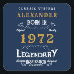 50th Birthday 1972 Add Name Legendary Blue Gold Square Sticker<br><div class="desc">For those celebrating their birthday we have the ideal birthday stickers. The blue background with a white and gold design is simple and yet elegant with a retro feel. Easily customise the text of this birthday using the template provided. More gifts and party supplies available with the "Legendary" design in...</div>