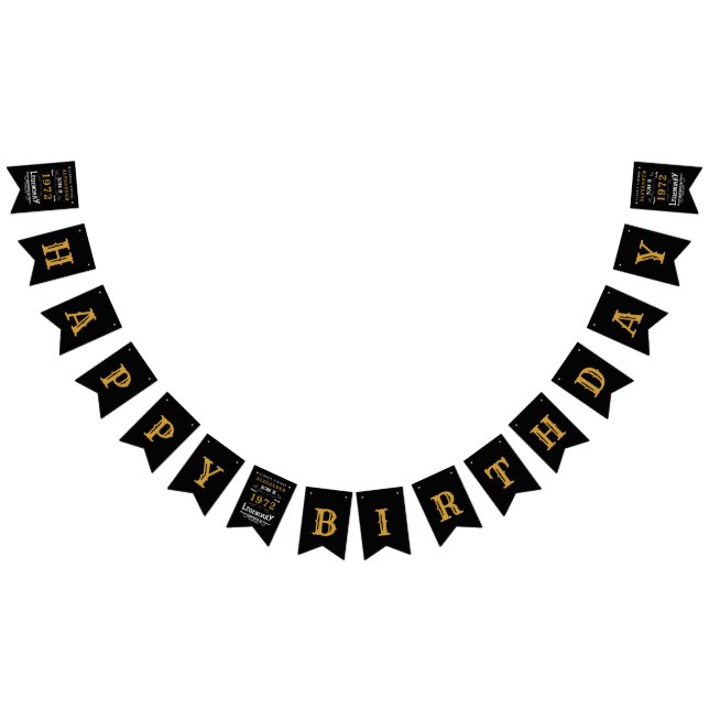 50th Birthday 1972 Black Gold Add Name Retro Bunting (All)