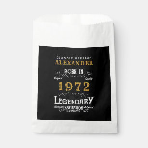 50th Birthday 1972 Black Gold Add Name Retro Favour Bags