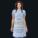 50th Birthday 1972 Elegant Gold Blue Grey Apron<br><div class="desc">A wonderful birthday gold design on an apron for that special celebration. Easily customise the text using the template provided. Part of the setting standards range of birthday supplies.</div>