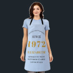 50th Birthday 1972 Elegant Gold Blue Grey Apron<br><div class="desc">A wonderful birthday gold design on an apron for that special celebration. Easily customise the text using the template provided. Part of the setting standards range of birthday supplies.</div>