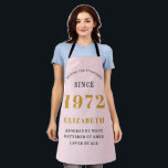 50th Birthday 1972 Elegant Gold Pink Grey Apron<br><div class="desc">A wonderful birthday gold design on an apron for that special celebration. Easily customise the text using the template provided. Part of the setting standards range of birthday supplies.</div>