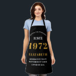 50th Birthday 1972 Elegant White Black Gold Apron<br><div class="desc">A wonderful birthday gold design on an apron for that special celebration. Easily customize the text using the template provided. Part of the setting standards range of birthday supplies.</div>