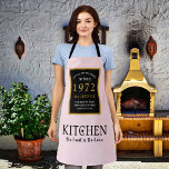 50th Birthday 1972 Name Elegant Black Gold Pink Apron<br><div class="desc">A wonderful birthday black and gold design on an apron for that special celebration. Easily customise the text using the template provided. Part of the setting standards range of birthday supplies.</div>