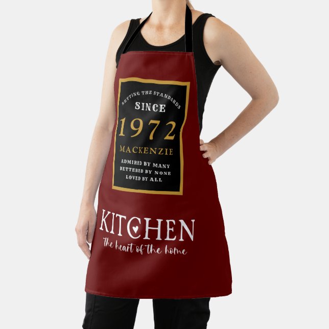 50th Birthday 1972 Name Elegant Black Gold Red Apron (Insitu)