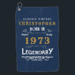 50th Birthday 1973 Add Name Legendary Blue Golf Towel<br><div class="desc">Vintage design any year "Original Quality Legendary Inspiration" golf towel. Add the name and year as desired in the template fields creating a unique 50th or any birthday celebration item. Team this up with the matching gifts,  party accessories,  and clothing available in our store www.zazzle.com/store/thecelebrationstore</div>