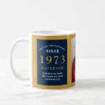 50th Birthday 1973 Blue Gold Add Name Photo Coffee Mug<br><div class="desc">A blue and gold photo mug for those special people. Easily customise the text and photo using the template provided. Part of the setting standards range.</div>