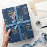 50th Birthday 1973 Blue Gold Add Name Wrapping Paper<br><div class="desc">A personalized wrapping paper design for that birthday celebration for a special person. Add the name to this vintage retro style blue and gold design for a custom birthday gift. Easily edit the name and year with the template provided. A wonderful custom birthday gift. More gifts and party supplies for...</div>