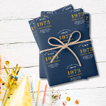 50th Birthday 1973 Blue Gold Add Name Wrapping Paper Sheet<br><div class="desc">Celebrate your loved one's 50th birthday in style with this beautiful, personalised wrapping paper! Featuring a blue and gold design inspired by the year 1973, this wrapping paper is sure to be a hit at your special occasion. Personalise it with their name for a unique, special touch! Make their 50th...</div>