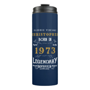 50th Birthday 1973 Legendary Blue Gold Add Name Thermal Tumbler