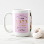 50th Birthday 1973 Pink Grey Add Name Photo Large Coffee Mug<br><div class="desc">A large pink and grey photo mug for those special people. Easily customise the text and photo using the template provided. Part of the setting standards range.</div>