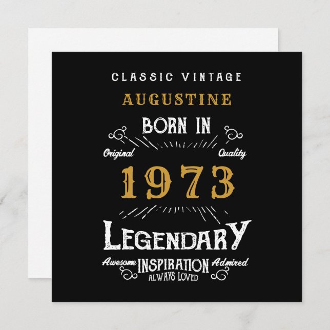 50th Birthday 1973 Retro Black Gold Greeting Card (Front/Back)