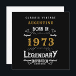 50th Birthday 1973 Retro Black Gold Greeting Card<br><div class="desc">Say Happy 50th Birthday. Add your name,  year and message to this personalised birthday greeting card. A wonderful custom black birthday card with white and gold vintage style typography. More gifts and party supplies available with the "Legendary" design in the store.</div>