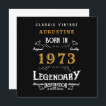 50th Birthday 1973 Retro Black Gold Greeting Card<br><div class="desc">Say Happy 50th Birthday. Add your name,  year and message to this personalised birthday greeting card. A wonderful custom black birthday card with white and gold vintage style typography. More gifts and party supplies available with the "Legendary" design in the store.</div>