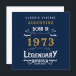 50th Birthday 1973 Retro Blue Gold Card<br><div class="desc">Say Happy 50th Birthday. Add your name,  year and message to this personalised birthday greeting card. A wonderful custom blue birthday card with white and gold vintage style typography. More gifts and party supplies available with the "Legendary" design in the store.</div>