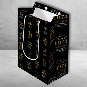 50th Birthday 1974 Black Gold Chic Elegant Medium Gift Bag