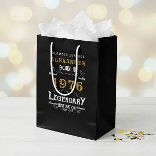 50th Birthday 1976 Add Name Legend Black Gold Medium Gift Bag