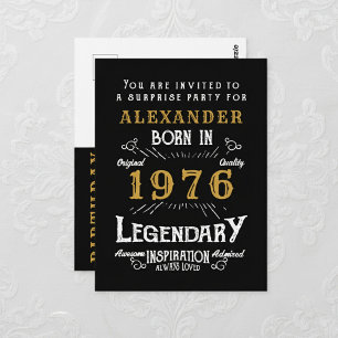 50th Birthday 1976 Black Gold Legend Invitation Postcard
