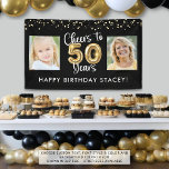 50th Birthday 2 Photos Cheers to 50 Years Banner<br><div class="desc">Celebrate a 50th birthday with this personalised custom colour banner with 2 pictures of her or him for a fun birthday sign or party decoration. The design features the title CHEERS TO 50 YEARS with gold foil balloon numbers and name or your custom text in your choice of text and...</div>