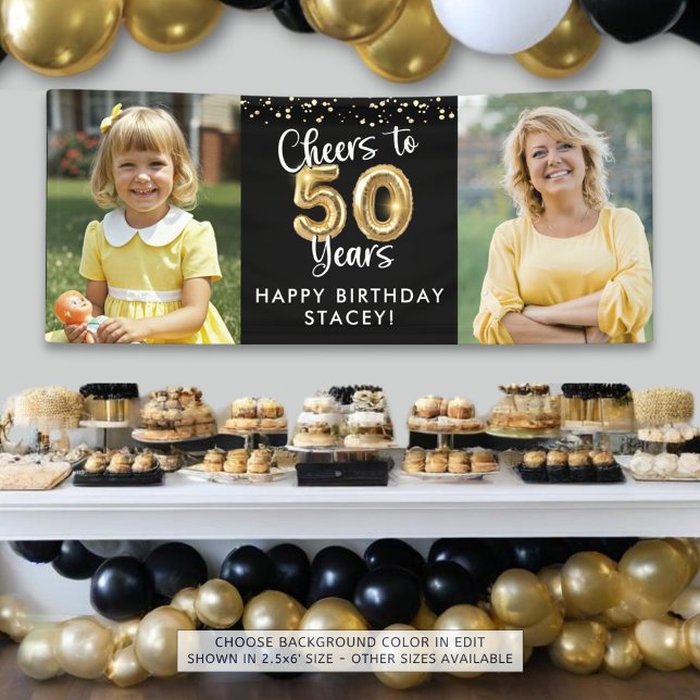 50th Birthday 2 Photos Cheers to 50 Years Black Banner (Creator Uploaded)