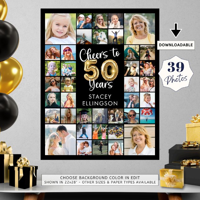 50th Birthday 39 Photo Collage Cheers to Years Poster (Creator Uploaded)