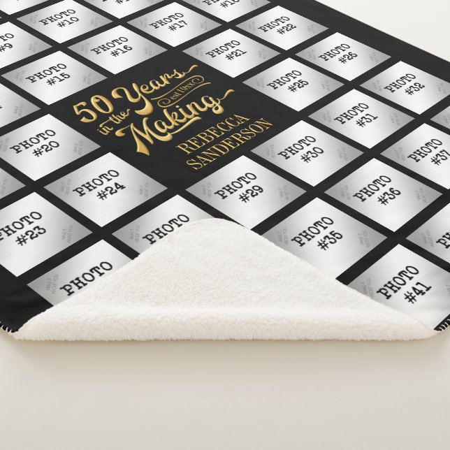 50th Birthday 44 Photo Collage Black and Gold Sherpa Blanket (3/4)