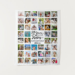 50th Birthday 44 Photo Collage Party Backdrop Tapestry