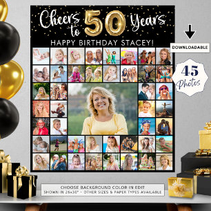 50th Birthday 45 Photo Collage Cheers to Years Poster