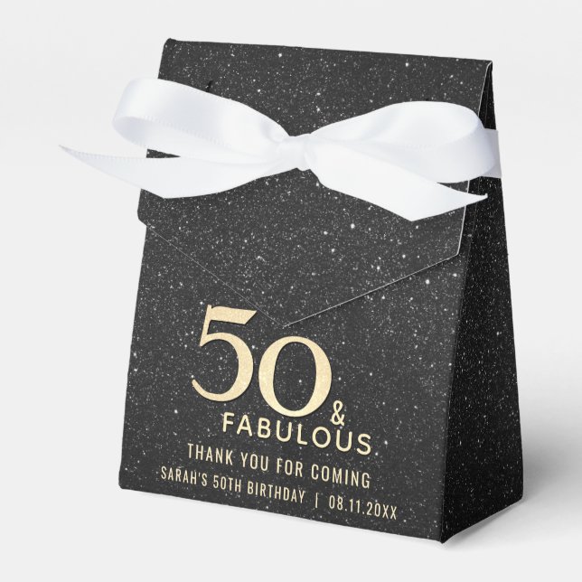 50th Birthday 50 and Fabulous Black Gold Elegant Favour Box (Front Side)
