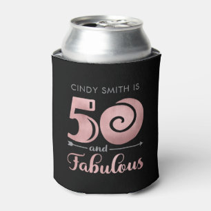 50th Birthday - 50 and Fabulous Black & Rose Gold Can Cooler
