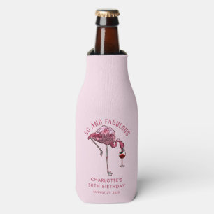 50th Birthday 50 and Fabulous Flamingo Custom Bottle Cooler