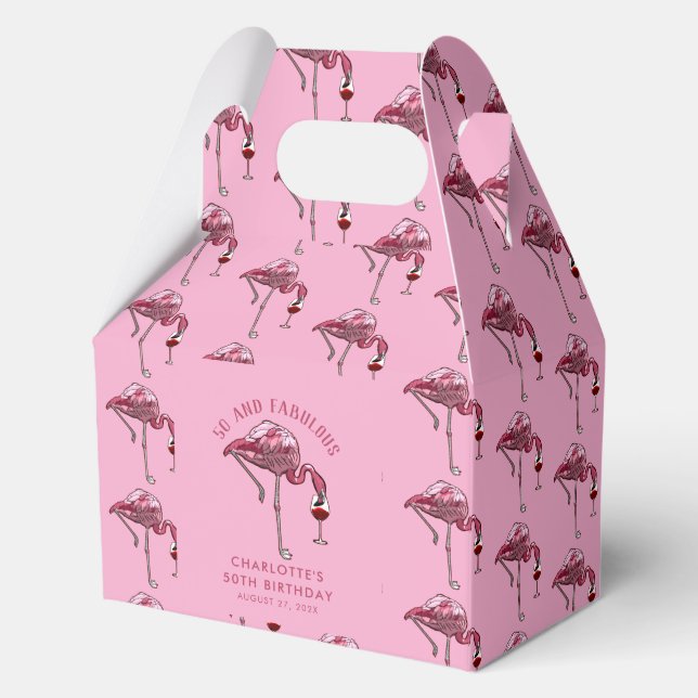 50th Birthday 50 and Fabulous Flamingo Custom Favour Box (Front)