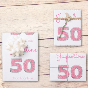 50th Birthday 50 And Fabulous Girly Pink Glitter Wrapping Paper Sheet
