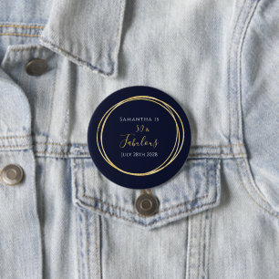 50th Birthday 50 and Fabulous Navy Gold 7.5 Cm Round Badge