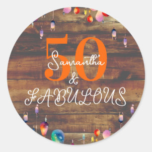 50th Birthday 50 and Fabulous Rustic Party Classic Round Sticker
